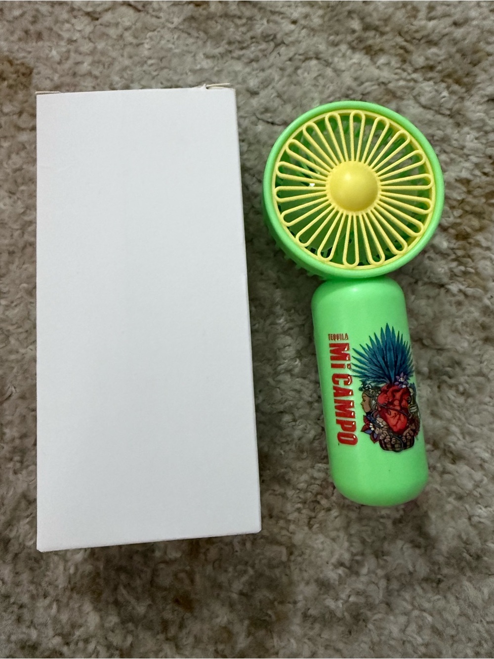 NEW Tequila Mi Campo Handheld Fan Green Promotional Barware Collectible 6”